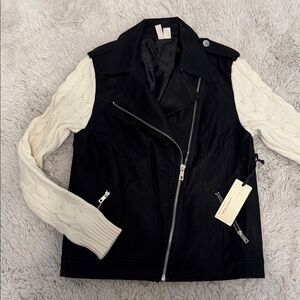 Forever 21 Cable Knit Sleeve Faux Leather Moto Jacket